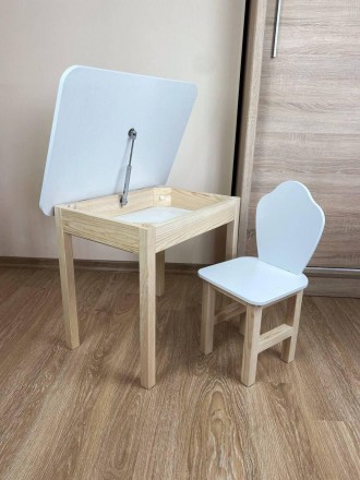 
Набор стол с откидной столешницей и стул с фигурной спинкой белого цвета, для д. . фото 2