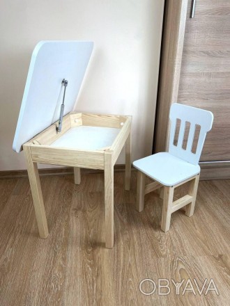 
Набор стол с откидной столешницей и стул с фигурной спинкой белого цвета, для д. . фото 1