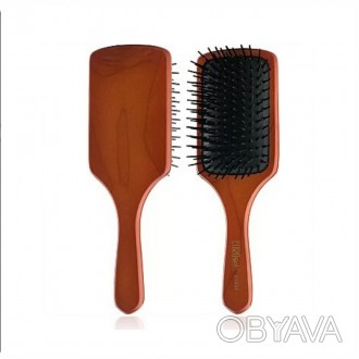 Квадратная деревянная массажная щетка для волос Eurostil Paddle Brush (01994) уд. . фото 1