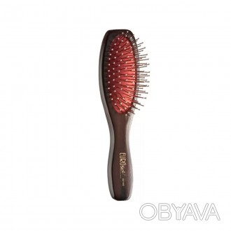 Овальна дерев'яна масажна щітка для волосся Eurostil Oval Brush Medium ідеально . . фото 1