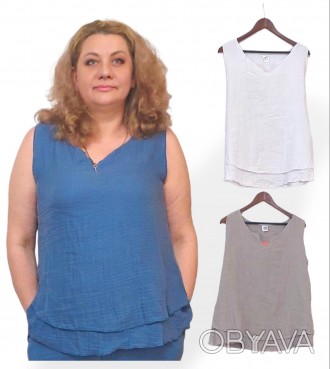 Женская майка блуза из муслина, р 46-54, 100% Хлопок ТМ TurkOtantik пр-во Турция. . фото 1