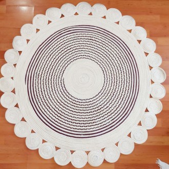 Круглый плетенный белый коврик 130 см, в прихожую, на кухню, в гостиную, ручная . . фото 4