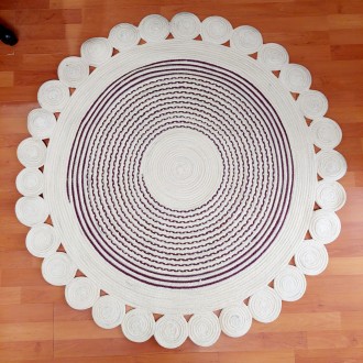 Круглый плетенный белый коврик 130 см, в прихожую, на кухню, в гостиную, ручная . . фото 2