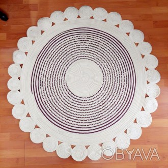 Круглый плетенный белый коврик 130 см, в прихожую, на кухню, в гостиную, ручная . . фото 1