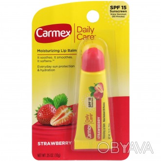 Лікарський бальзам для губ у тюбику Полуниця Carmex Strawberry SPF 15 бореться з. . фото 1