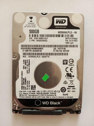 Жесткий диск Western Digital (WD) 500 Gb 7200rpm 32MB 2.5" дюйма 7.2k (WD5000BPK. . фото 2