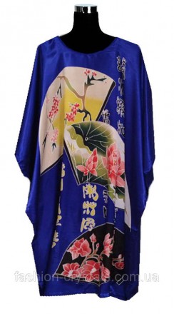 красивое шелковое платье кимоно с элегантным восточным принтом, небольшие разрез. . фото 2