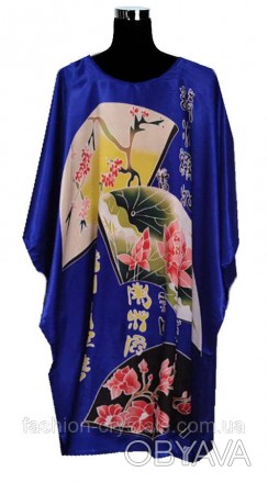 красивое шелковое платье кимоно с элегантным восточным принтом, небольшие разрез. . фото 1
