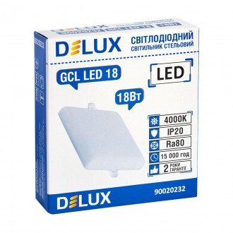 Вбудований світлодіодний світильник DELUX GCL LED 18 4000К 18Вт 230В SQUARE. . фото 3