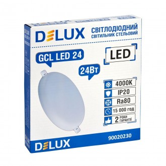 Вбудований світлодіодний світильник DELUX GCL LED 24 4000К 24Вт 230В ROUND. . фото 3
