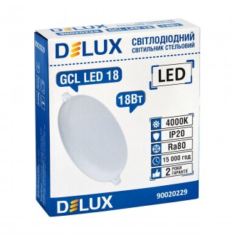 Вбудований світлодіодний світильник DELUX GCL LED 18 4000К 18Вт 230В ROUND. . фото 3