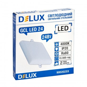 Вбудований світлодіодний світильник DELUX GCL LED 24 4000К 24Вт 230В SQUARE. . фото 3