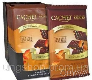 Шоколад Премиум Cachet 53% Milk Chocolate with Almonds - темный с миндалем, 300г. . фото 1