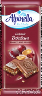 Молочный шоколад Alpinella Czekolada Peanuts and Raisins 90г альпинелла с арахис. . фото 1