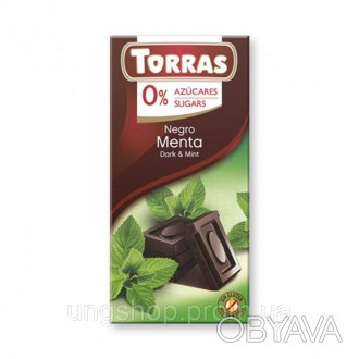 Шоколад черный TORRAS с листьями мяты (БЕЗ САХАРА, БЕЗ ГЛЮТЕНА) 75г Черный шокол. . фото 1