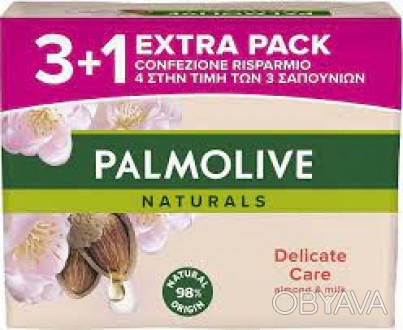 Тверде мило Palmolive Миндаль та молоко в економічній упаковці (4шт. * 90гр) Наб. . фото 1