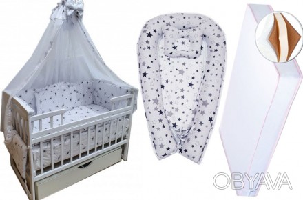 Комплект в ліжечко з коконом для новонароджених ТМ "ВАВУ" 11 елементів (постіль . . фото 1