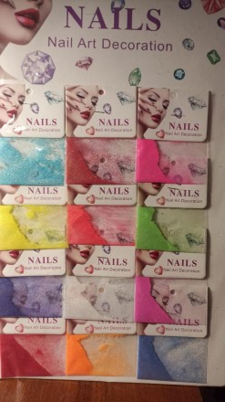 Глиттерный песочек для маникюра мелкий  набор 12 шт. разных цветов на листе. Київ. фото 1