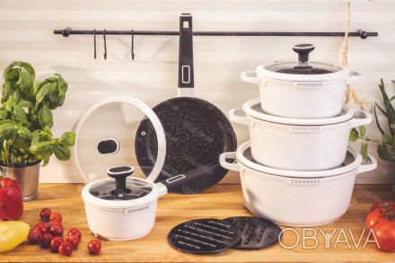 Набор посуды с мраморным антипригарным покрытием 12 предметов Edenberg Белый 
Но. . фото 1