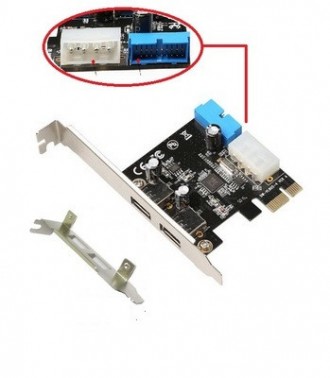 PCI Express USB 3.0 2 порти з передньою панеллю з 4-контактним і 20-контактним а. . фото 2