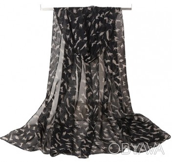 Женский шарф платок шифоновый Cats 155см*70см Чёрный