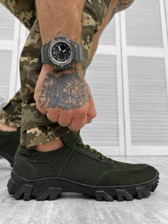 Тактические кроссовки из натуральной кожи мужские летние хаки, военные кроссовки. . фото 6