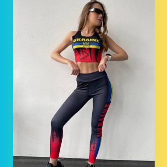 Женский спортивный костюм топ-майка + лосины для фитнеса и йоги, танцев патриоти. . фото 2