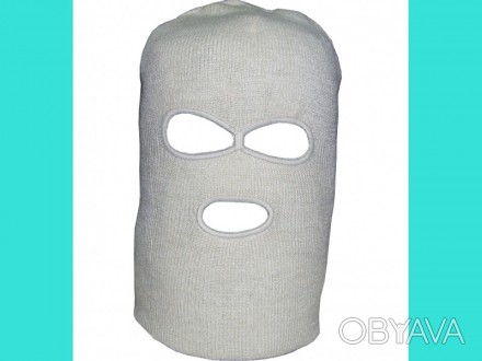 Шлем маска вязанная с прорезью для глаз и рта белая, 65082