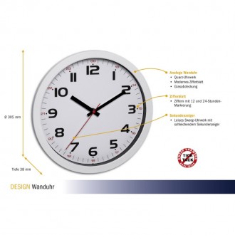 Часы настенные TFA, d=305x38 мм, Sweep, белые
кварцевые часы
Тихий размах с полз. . фото 4
