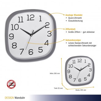 Аналоговые настенные часы TFA Sweep серые d=295x55 мм
Дизайн этих часов TFA внев. . фото 3