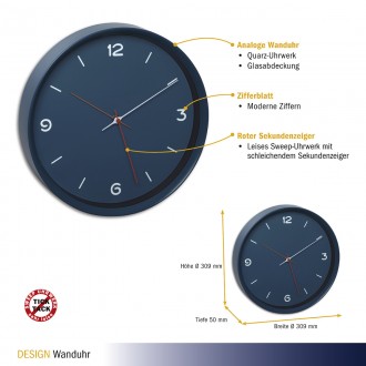 Аналоговые настенные часы TFA Sweep сине-голубой, d=309x50 мм
 
кварцевые часы
С. . фото 3