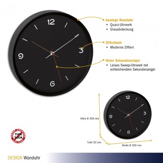 Аналоговые настенные часы TFA Sweep BLACK, d=309x50 мм
кварцевые часы
С малошумн. . фото 4