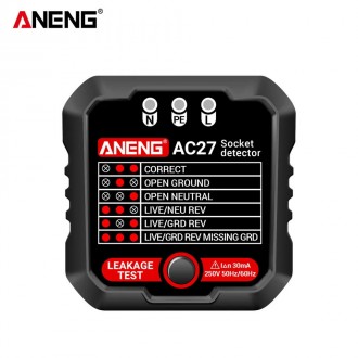 Тестер розеток ANENG AC27 - це пристрій для перевірки підключення фази, нуля та . . фото 3