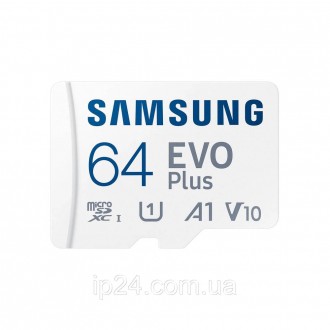 Карта памяти Samsung Evo Plus microSDXC 64GB UHS-I U1 V10 A1 + SD адаптер сочета. . фото 3
