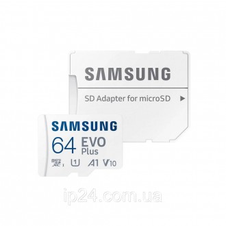 Карта памяти Samsung Evo Plus microSDXC 64GB UHS-I U1 V10 A1 + SD адаптер сочета. . фото 2