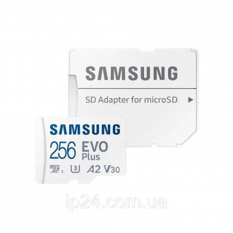 Карта пам'яті Samsung Evo Plus microSDXC 256GB UHS-I U3 V30 A2 + SD адаптер поєд. . фото 2