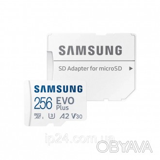 Карта памяти Samsung Evo Plus microSDXC 256GB UHS-I U3 V30 A2 + SD адаптер сочет. . фото 1