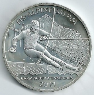 Німеччина 10 євро, 2010 Чемпіонат світу гірськолижним спортом 2011 Срібло 0.925,. . фото 2