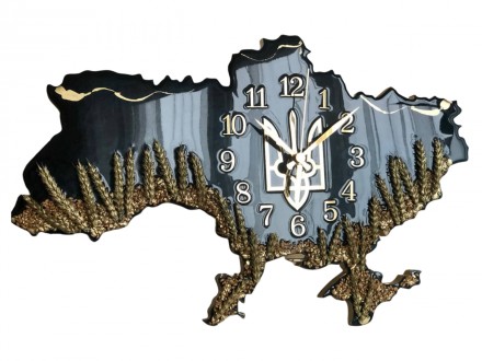 Настенные часы "Карта Украины с колосьями" – это воплощение красоты эпоксидной с. . фото 2