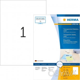 Прямокутні прозорі етикетки HERMA 4376 210x297 мм. для лазерного друку.
 
	Немає. . фото 1