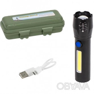 ![CDATA[Ліхтар ручний компактний акумуляторний світлодіодний USB ліхтарик у кейс. . фото 1