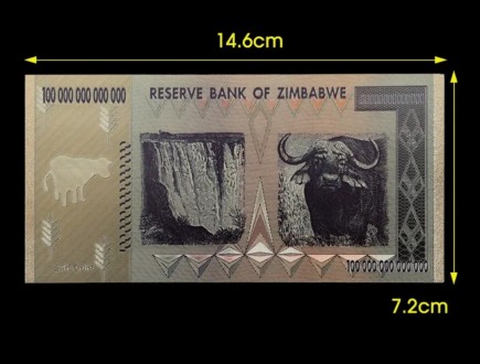 Сувенирная банкнота One Hundred Trillion Dollars Zimbabwe, ПЭТ+фольга, высыл пос. . фото 8