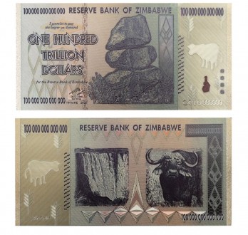 Сувенирная банкнота One Hundred Trillion Dollars Zimbabwe, ПЭТ+фольга, высыл пос. . фото 6