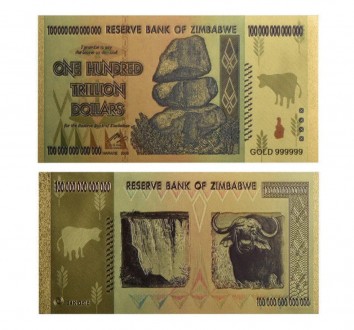 Сувенирная банкнота One Hundred Trillion Dollars Zimbabwe, ПЭТ+фольга, высыл пос. . фото 2