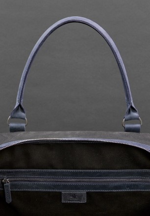 Дорожня сумка з канвасу та натуральної темно-синьої шкіри Crazy Horse від бренду. . фото 11