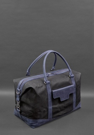 Дорожня сумка з канвасу та натуральної темно-синьої шкіри Crazy Horse від бренду. . фото 5