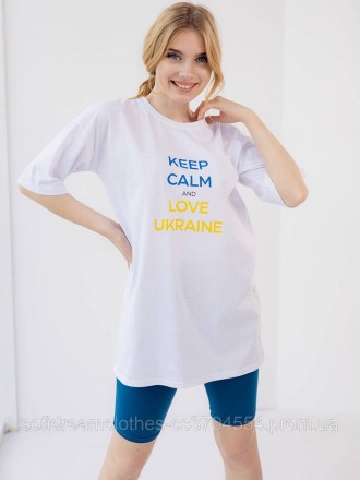 ОВЕРСАЙЗ ФУТБОЛКА С ПРИНТОМ "KEEP CALM AND LOVE UKRAINE"
?one size S_L
?54 см Ши. . фото 4