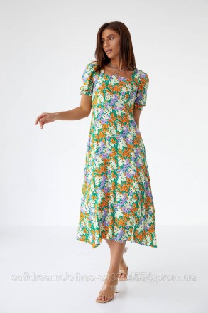  
Довге плаття з рослинним візерунком виготовлене з натурального якісного матері. . фото 6
