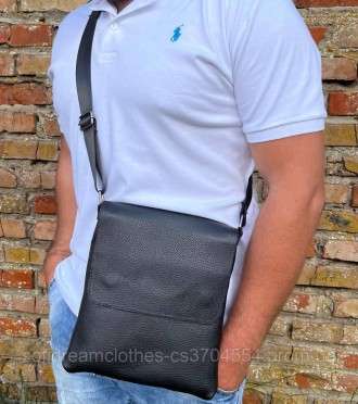 
Мужская барсетка, сумка с клапаном из натуральной зернистой кожи, черная качест. . фото 2