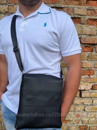 
Мужская барсетка, сумка с клапаном из натуральной зернистой кожи, черная качест. . фото 3